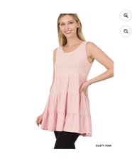 Sleeveless Tiered Ruffle Soft Rayon Tunic Baby Doll Long Flowing Tank Top Zenana