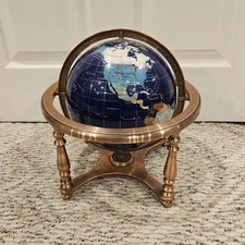 12" Blue Ocean Gold 4- leg table stand Gem MOP Gemstone World MAP globe
