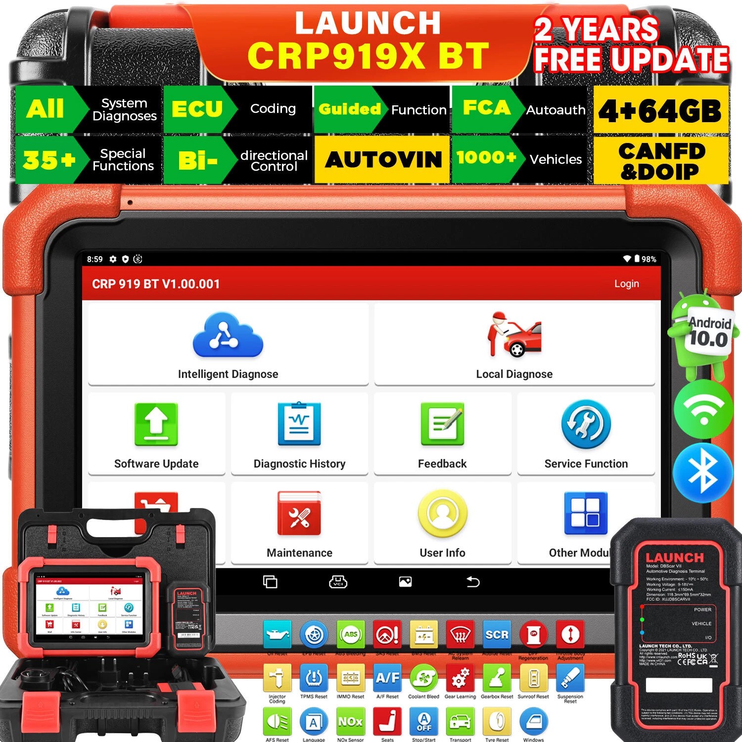 Scanner OBD2 LAUNCH X431 CRP919X BT avec Codage ECU et Diagnostic de Tous les Systèmes Automobiles