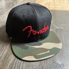 Fender Guitars Red Logo Black And Camo Flatbill Snapback Hat Cap OS