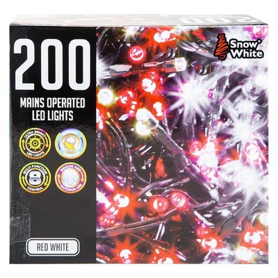 Lichterkette Weihnachten rot und weiß 200 Birnen 12m - 50cm Zuleitung x 1