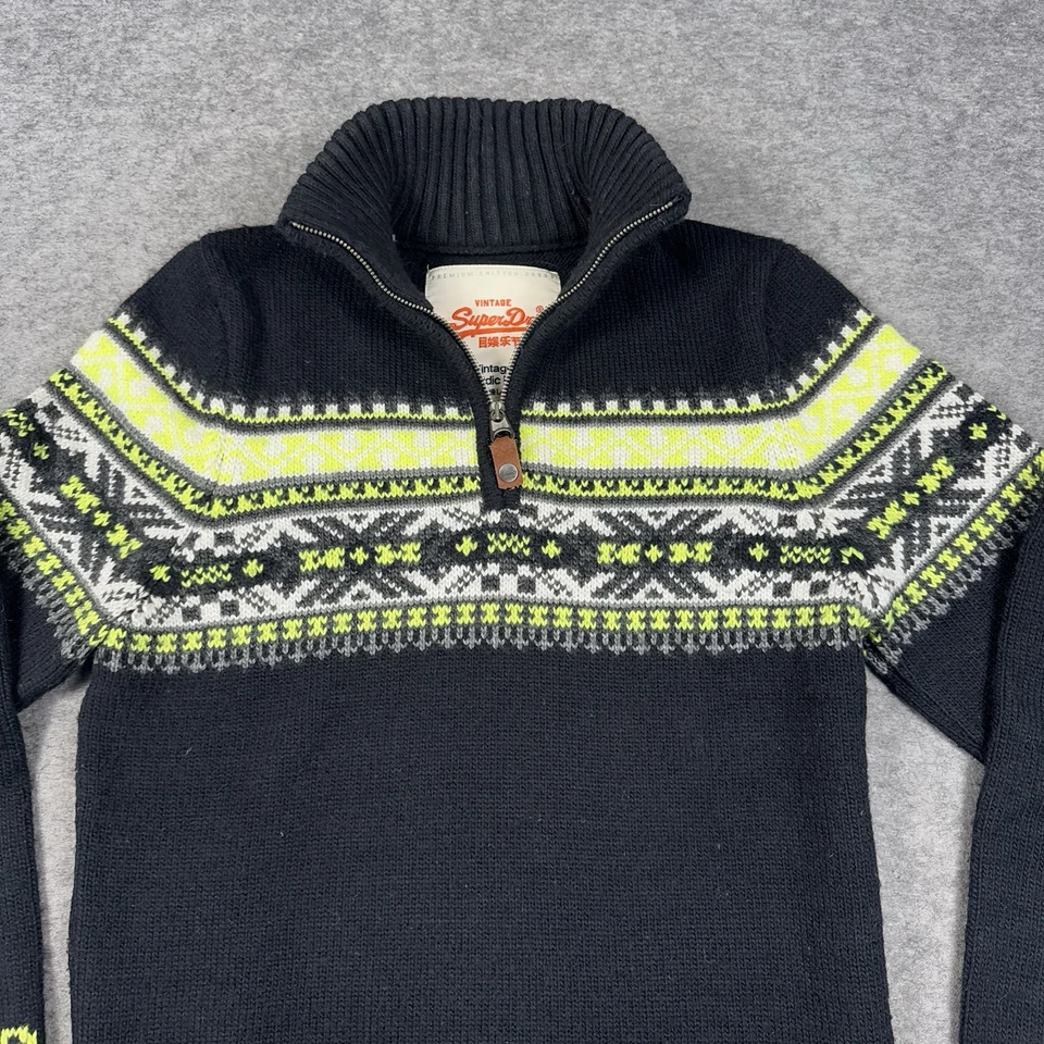 Superdry Suéter Hombre Punto Medio Vintage Punto Nórdico Jersey 1/4 Cremallera Fair Isle Foto 2 de 4
