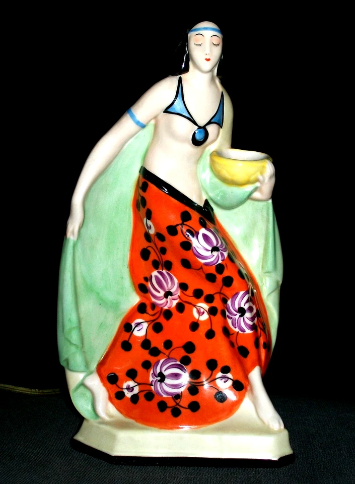 ANTIQUE GERMAN ART DECO LADY EXOTIC DANCER FLAPPER PORCELAIN LAMP FIGURINE - Image 2 of 4