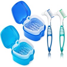 2PCS Denture Soaking Cups Retainer Mouth guard Cleaning Case With Brushes