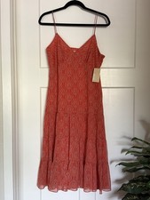 Michael Kors Paisley Midi Dress Tiered Detailing Adjustable Straps Size 12 NWT
