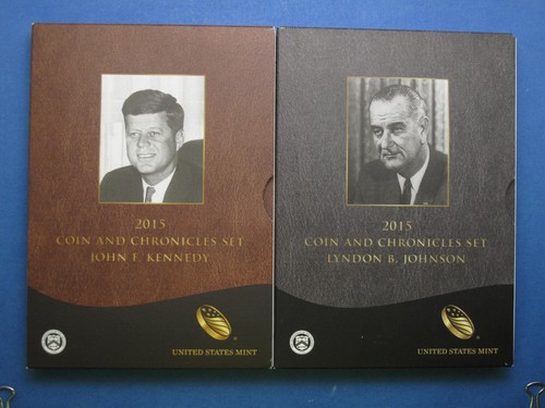 2015 JFK and LBJ Coin and Chronicles Sets 2 Silver Medals and 2 Reverse Proof $1