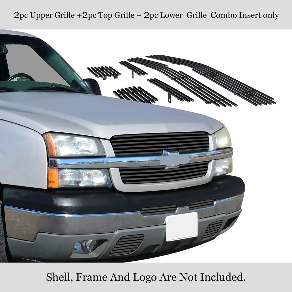 Parrilla Billet negra Fit Combo 2003-2005 Chevy Silverado 1500/1500 HD Foto 2 de 4