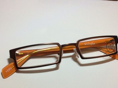 Mandarin Orange vintage Scojo reading glasses 1.00 power with case & cloth