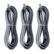 RJ12 Cable Phone Cord 25FT 6P6C Male To Male Straight Wired Silver 3 PCS Wire