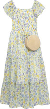 Girls' Flutter Sleeve Chiffon Maxi Tiered Dress