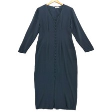 Vintage 90s EXPRESS Rayon Button Front Maxi Dress Sz L Green Check Tie Back
