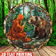 2D Flat,Vintage Aluminum Round Metal Sign 7,87x7,87 Inches - Tranquil Forest Sce