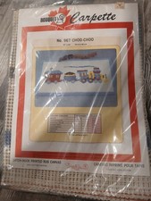 Vintage Choo Choo Train Latchhook Printed Rug Canvas 23x38 Never Opened