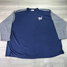 Milwaukee Brewers Shirt Mens 5XL Blue MLB Baseball Majestic Therma Base Pullover