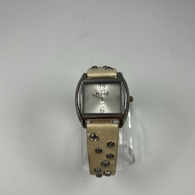 Vintage Mudd Women s Watch Silver tone Rectangle Face Ivory Rhinestone Band