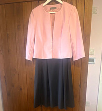 Phase Eight Fit & Flare Dress Pink/Black Size 10 Satin Bow Round Neck Zip
