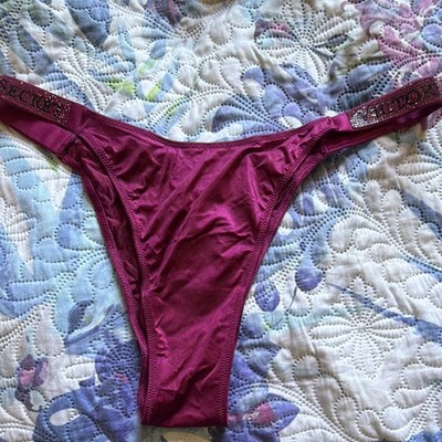 Victoria's Secret Very Sexy High Leg Thong Panties Purple L Polyamide Logo