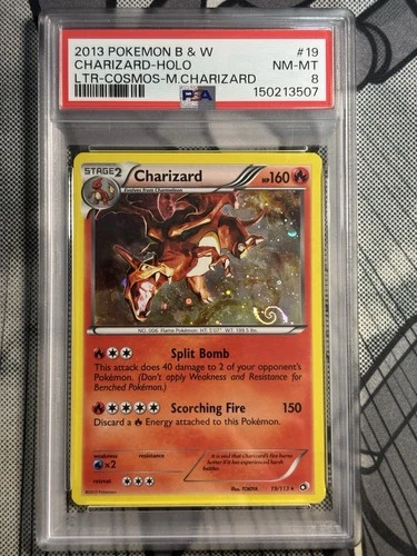 2013 POKEMON B&W LEGEND TREASURES COSMOS- CHARIZARD #19 PSA 8 Fireball HD Swirl