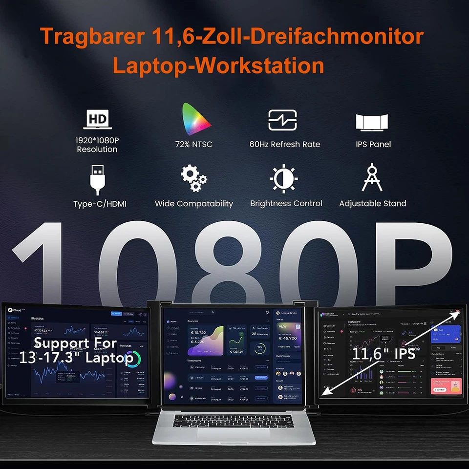 Laptop Bildschirm Erweiterung 11.6" FHD Tragbarer Monitor für Laptop 13"-17.3" - Bild 3 von 4