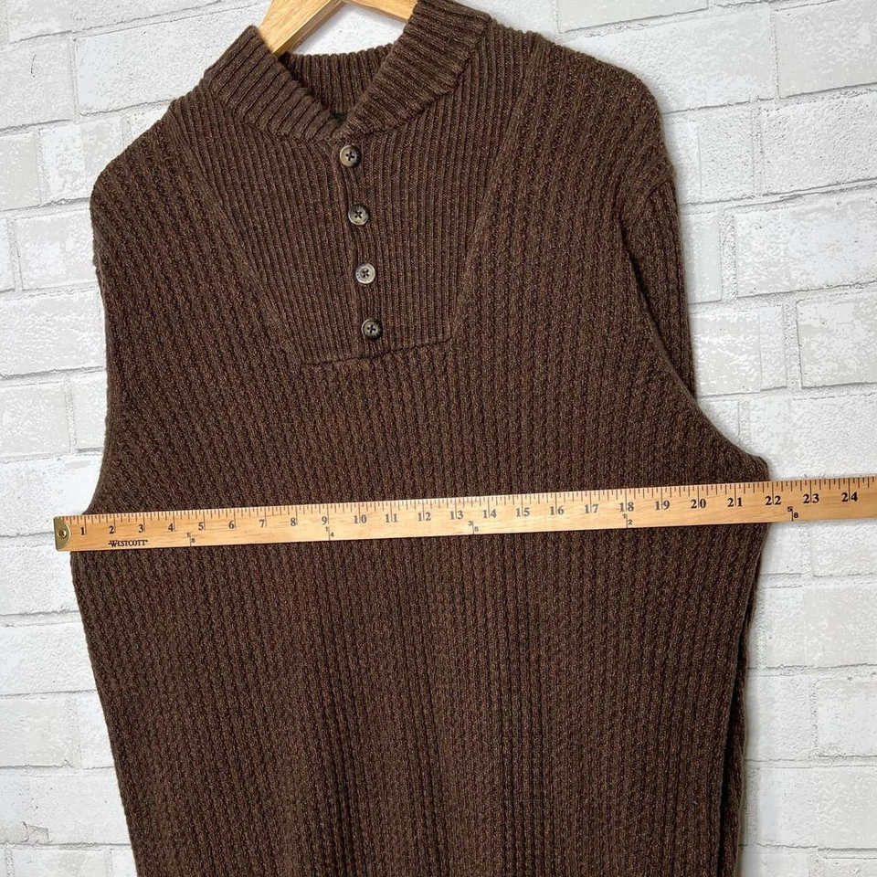 Suéter Henley Tejido Gofre L Eddie Bauer Para Hombres 100% Algodón Manga Larga Marrón Oscuro Foto 4 de 4