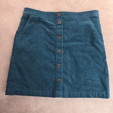J Crew Corduroy Skirt Womens 10 Teal Blue Pockets Lined Buttons Preppy Mod Retro