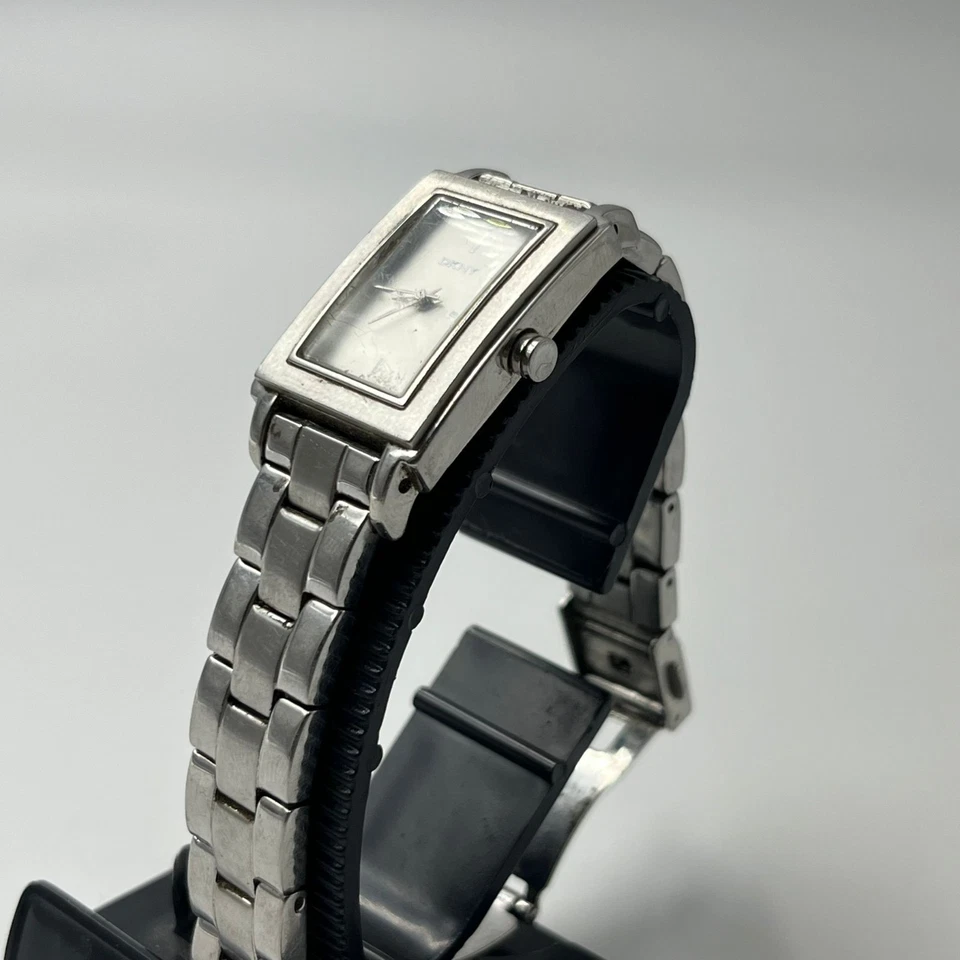 Vintage DKNY Stainless Steel Rectangle Women's Quartz Watch Silver Minimalist - Image 2 of 4