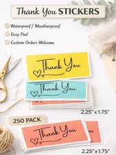 250 Thank You Sticker Pack Mulicolor Simple Small Business Packaging Stickers