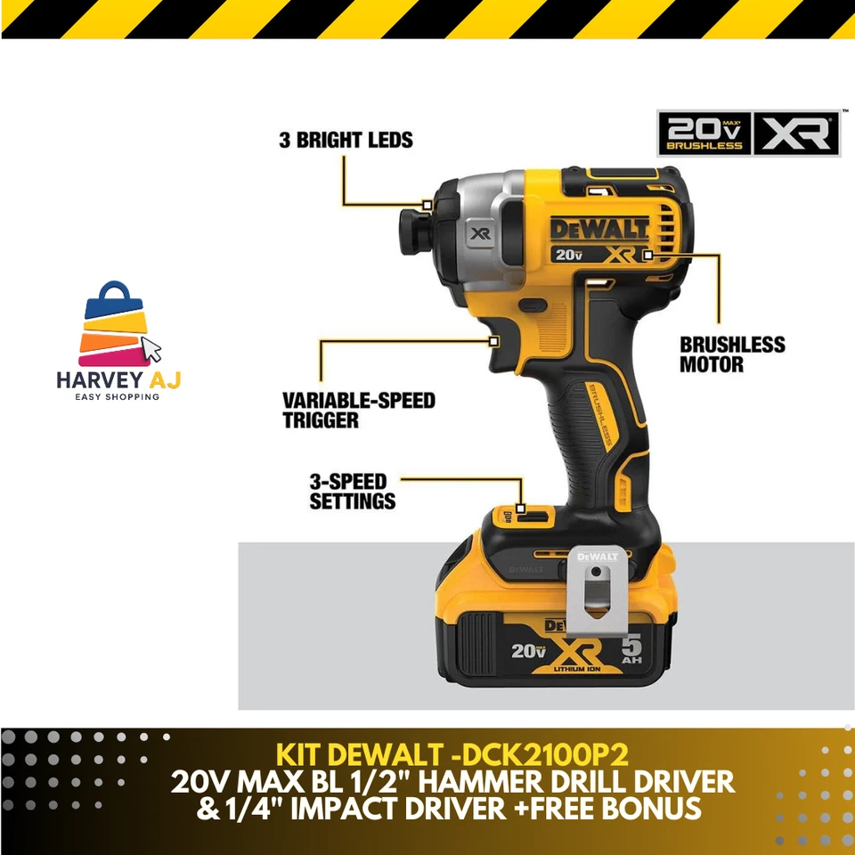 DEWALTD-DCK2100P220V MAX Flexvolt Hammer Drill / Impact Driver Combo Kit (5 Ah) - Image 4 of 4