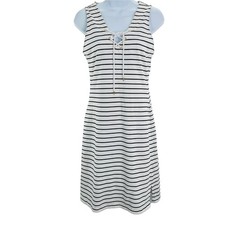 Lauren Ralph Lauren White Stripe Cotton Knit Summer Classic Nautical Dress XS