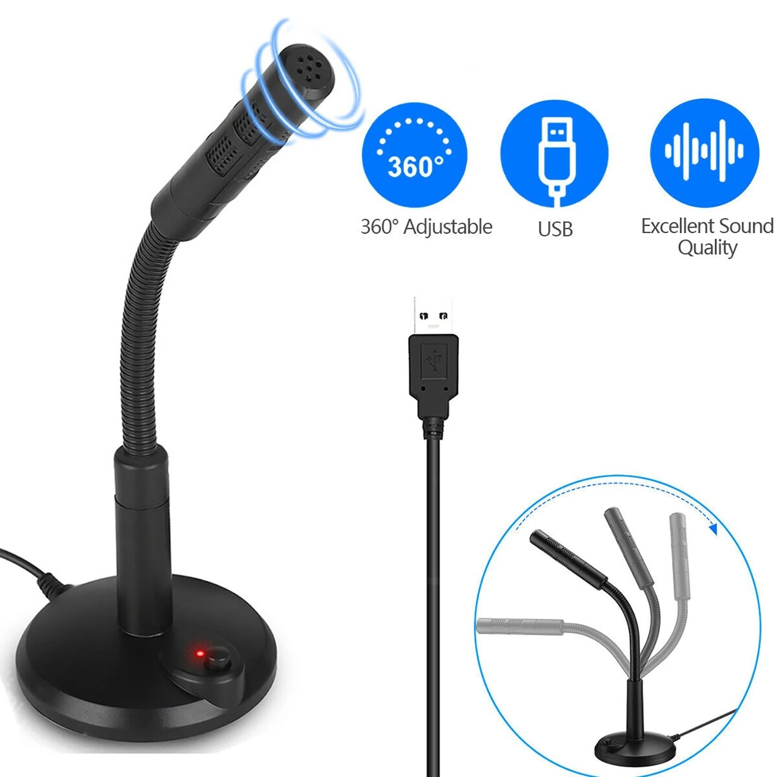 Computer Mini Condenser Microphone USB Stand Recording Mic For PC Desktop Laptop