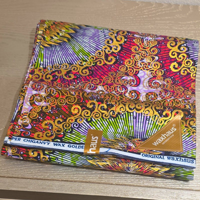 Waxhaus Original Wax Print Fabric Multicolor Gold Swirl Pattern
