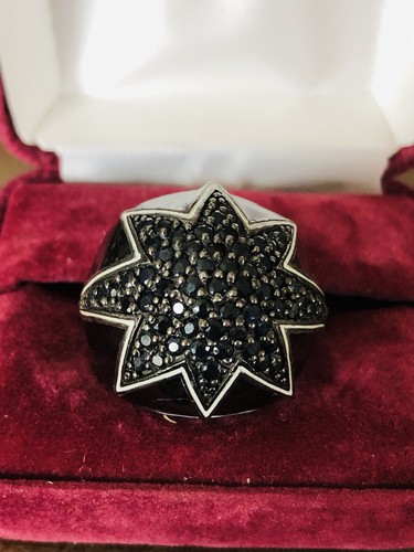 MATTHEW CAMPBELL LAURENZO MCL Sterling Enamel Black Starburst Ring!