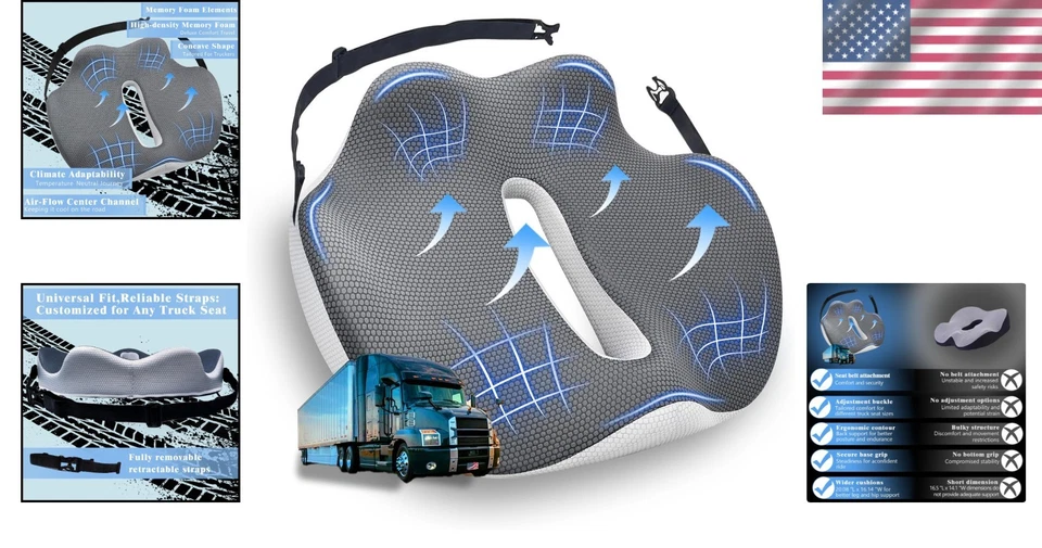 Cojín de asiento de espuma viscoelástica X-Large para conductores de camiones - Soporte de espalda y alivio del dolor Foto 2 de 4