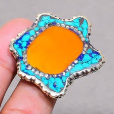 Yellow Coral Tibetan Turquoise Handmade Nepali Jewelry Adjustable Ring SR 3428