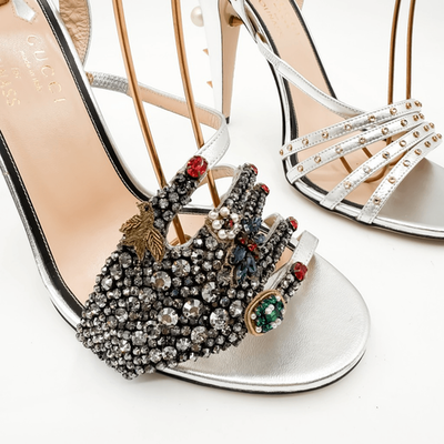 GUCCI バンビスニーカー　EU24 Gucci GG Wangy Crystal Embellished Silver Spike Studded Heels New