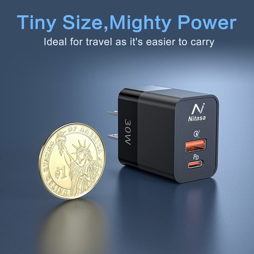 USB C Ladegerät, 30W 2 Port GaN III PD Schnell Ladegerät Adapter Block für iPhone... - Bild 7 von 8