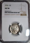 NGC AU-58 1916-P Buffalo Nickel, Highly Lustrous & Lightly Toned.