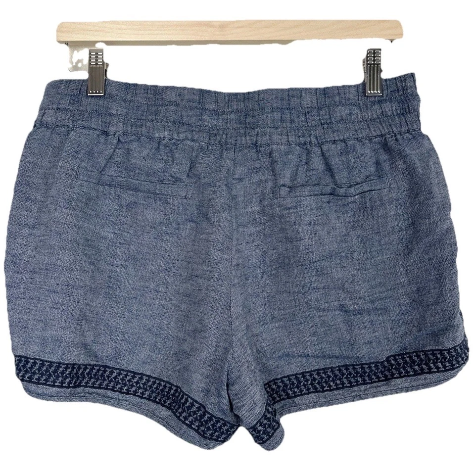 Ann Taylor Shorts Womens Petite Medium Blue Linen Blend Embroidery Drawstring - Image 2 of 4