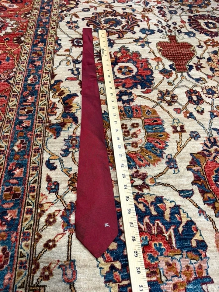 Burberrys Burgundy Silk Tie Made in England Equestrian Knight Logo Vintage - Image 2 of 4