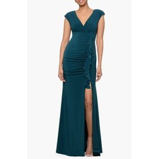 XSCAPE Women's Ruffle Front Gown Dress Size 4 Pine Green Long Dress NWT