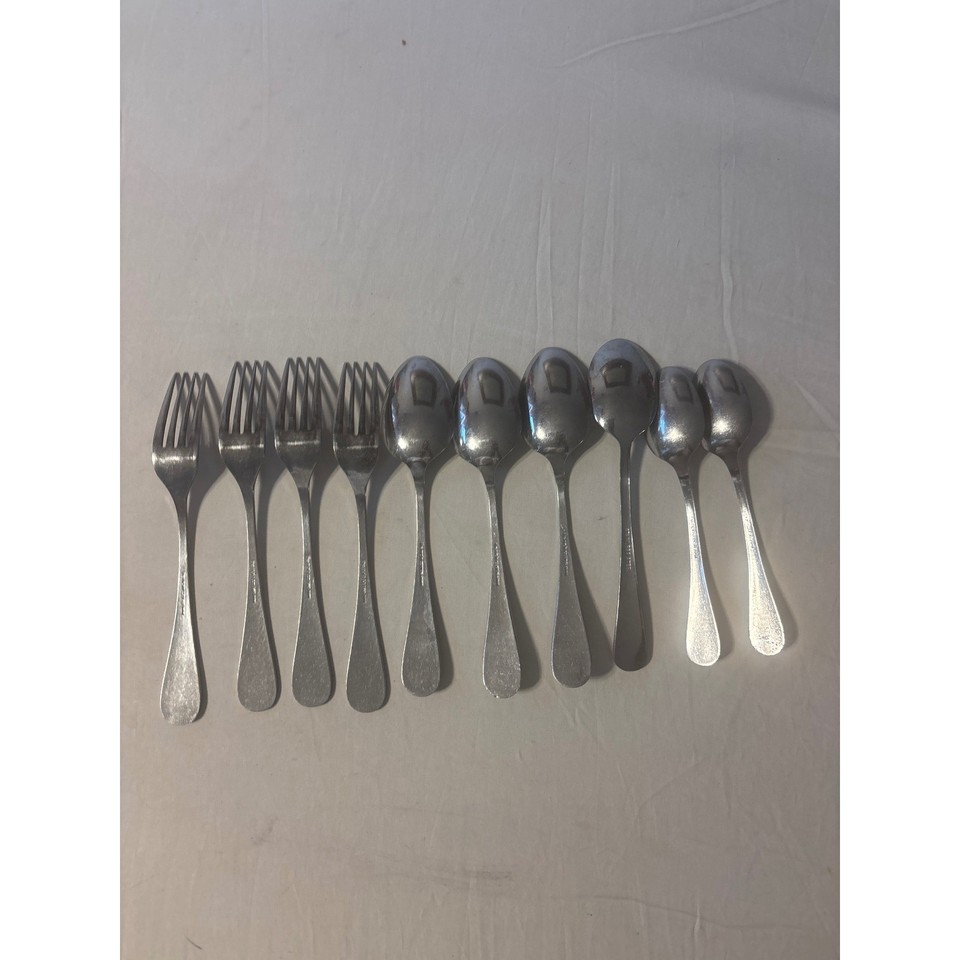Main Course Dinner Set The Main Course Flatware Set 10pc Japan Silverware Silver Textured Bark ...