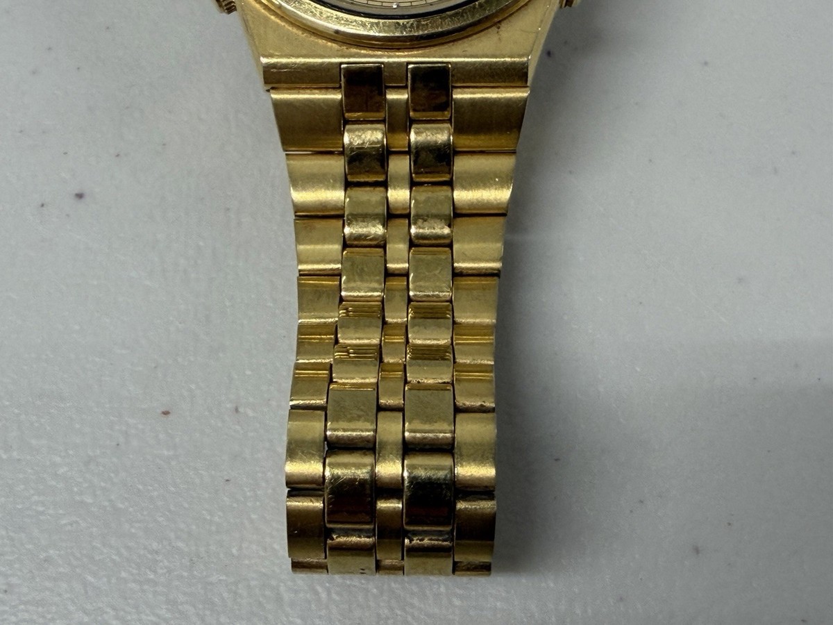 Vintage 1980s Seiko Quartz Chronograph Mens Watch Day Date Gold