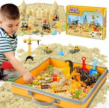 Sand Construction Kit with Big Foldable Sandbox and 2.2lbs Magic Sand, Truck .