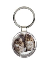 Cat : Gift Round Keychain Cute Animal Kitten Funny Friend Feline Pets Lover