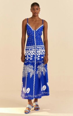 Farm Rio Blue Mixed Ondina Midi Dress XL NWT | eBay