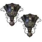 Set Of 2 Metal Wall Sconce Planter Aluminum Pocket Dark Antiqued Rustic Decor