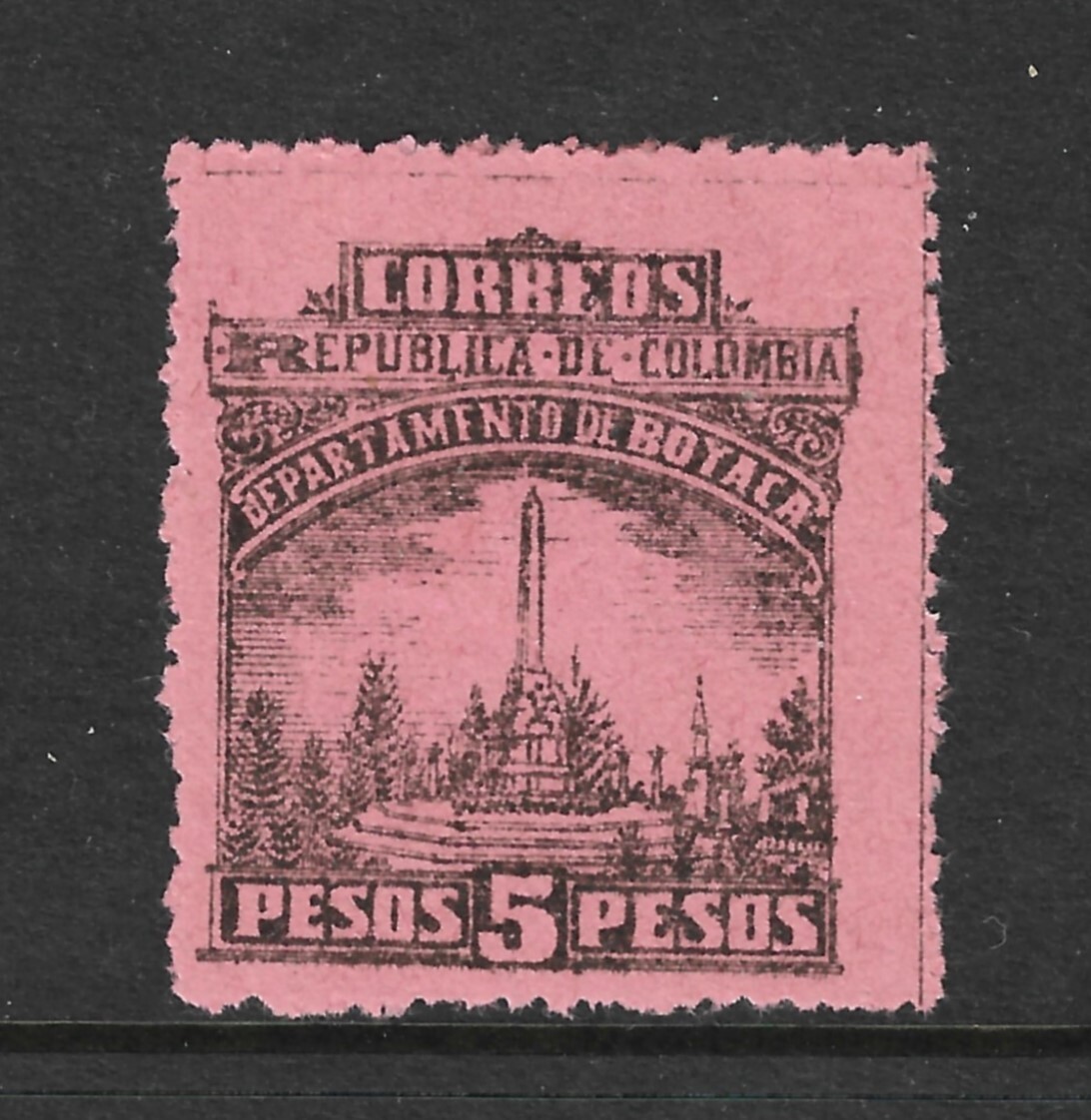 Boyaca Scott 16, SG12 F/VF MH 5P Black on Rose Paper Colombia State 1903.