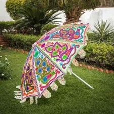 Garden Parasol Elephant Embroidered Indian Outdoor Sun Shade Patio Umbrella