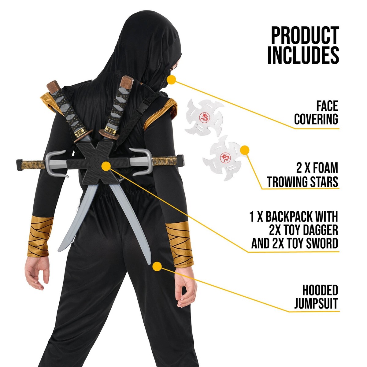 Dress Up America Ninja Costume For Kids - Complete Samurai Warrior Outfit With Accessories