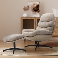 Office Swivel Recliner Chair Chenille Fabric Armchair Lounge Sofa with Footstool